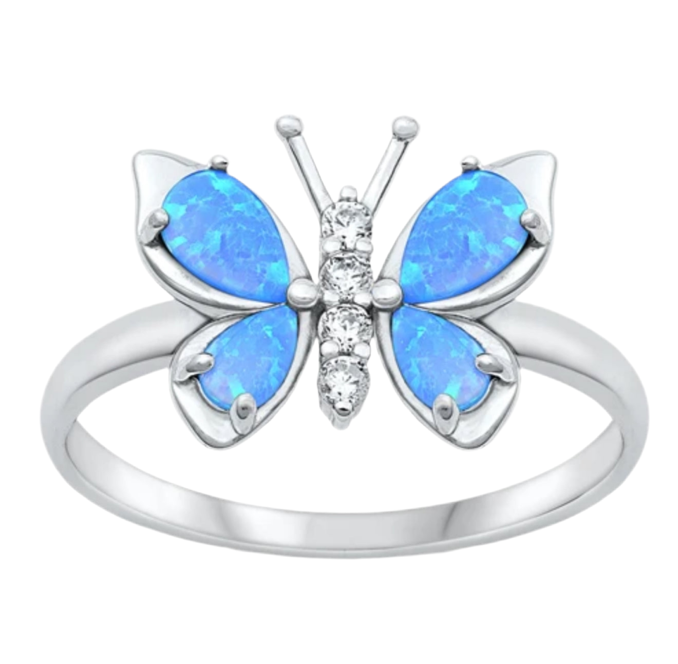 Sortija de mariposa con piedra opal azul