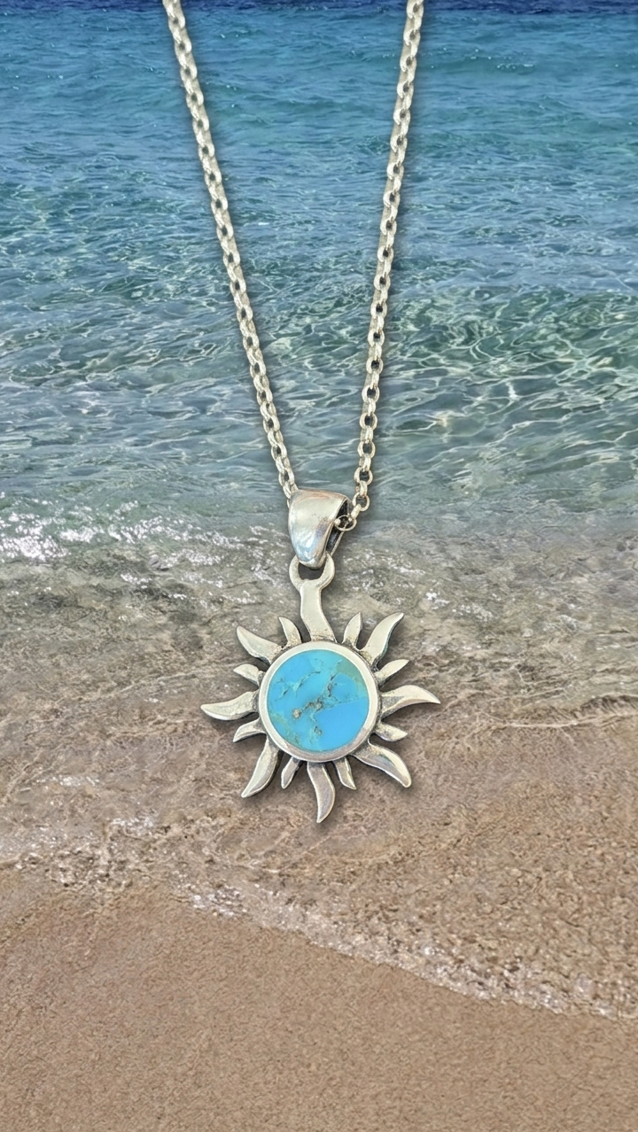 Collar de sol con piedra opal turquesa