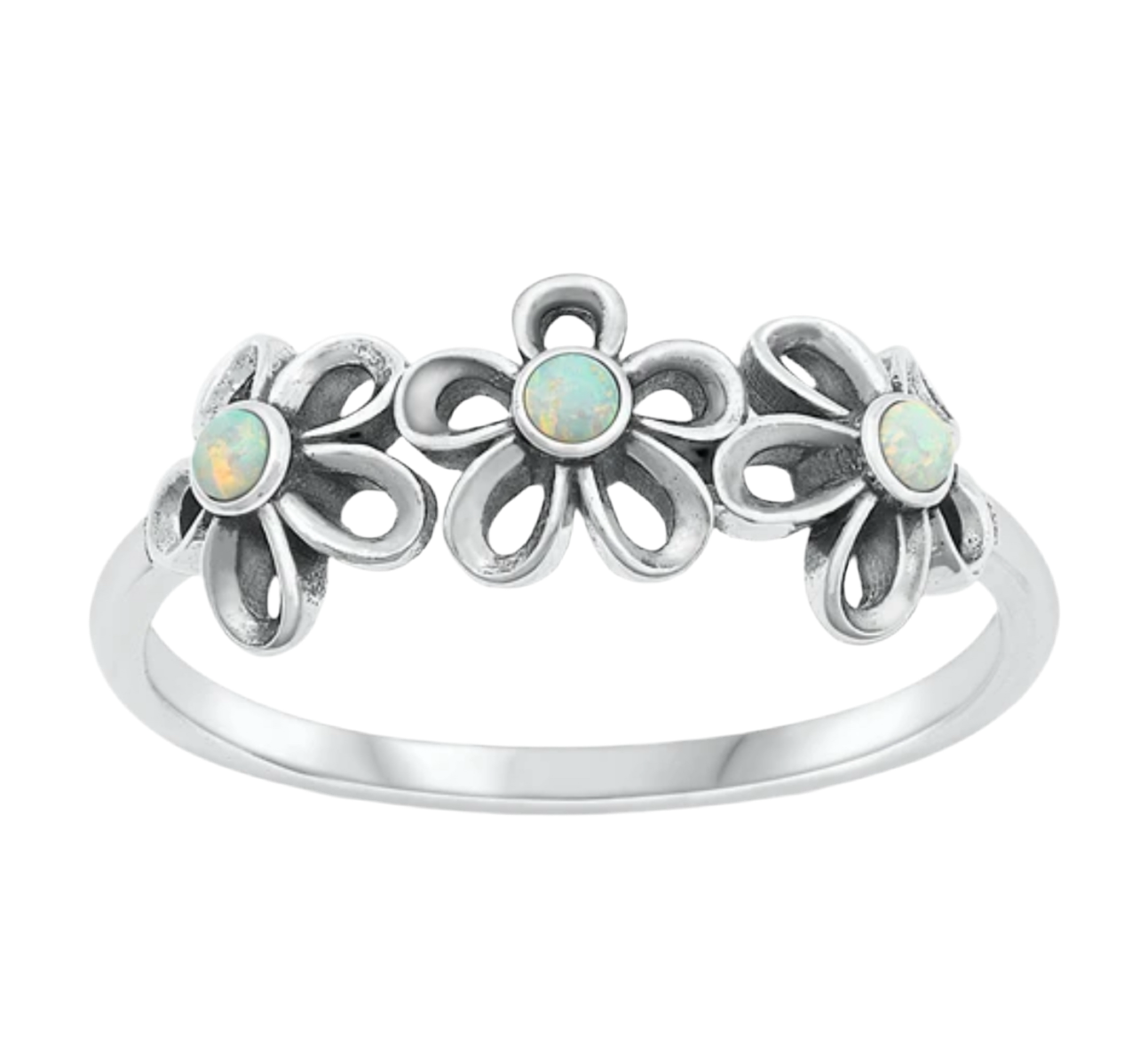 Sortija de flores con piedra opal