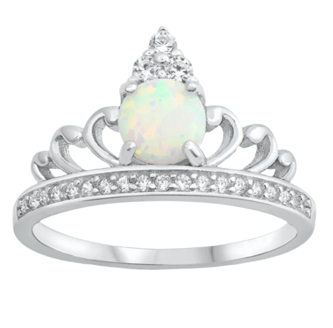 Sortija de corona con piedra opal blanco