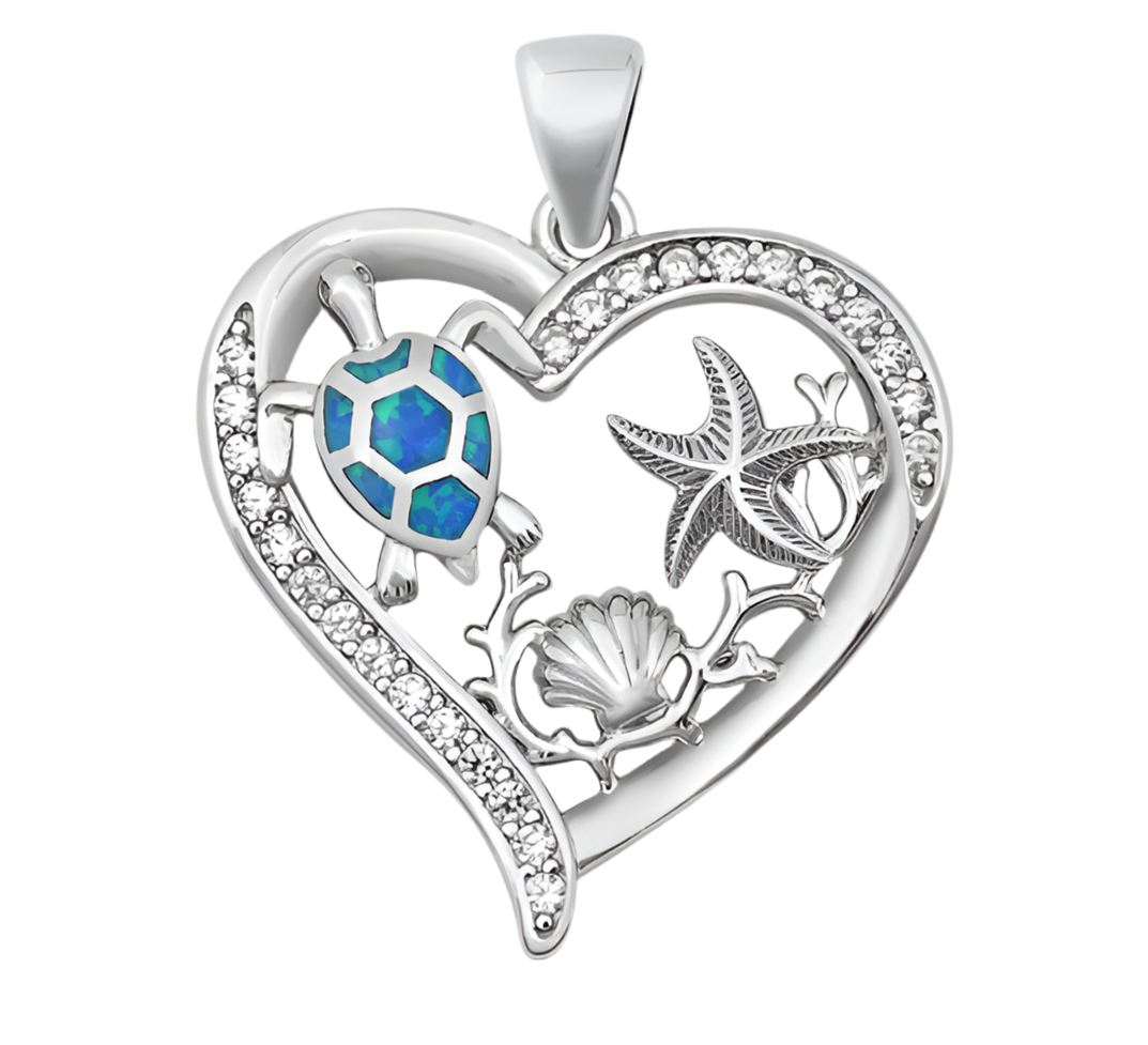 Pendant de tortuga en corazón con piedra opal azul