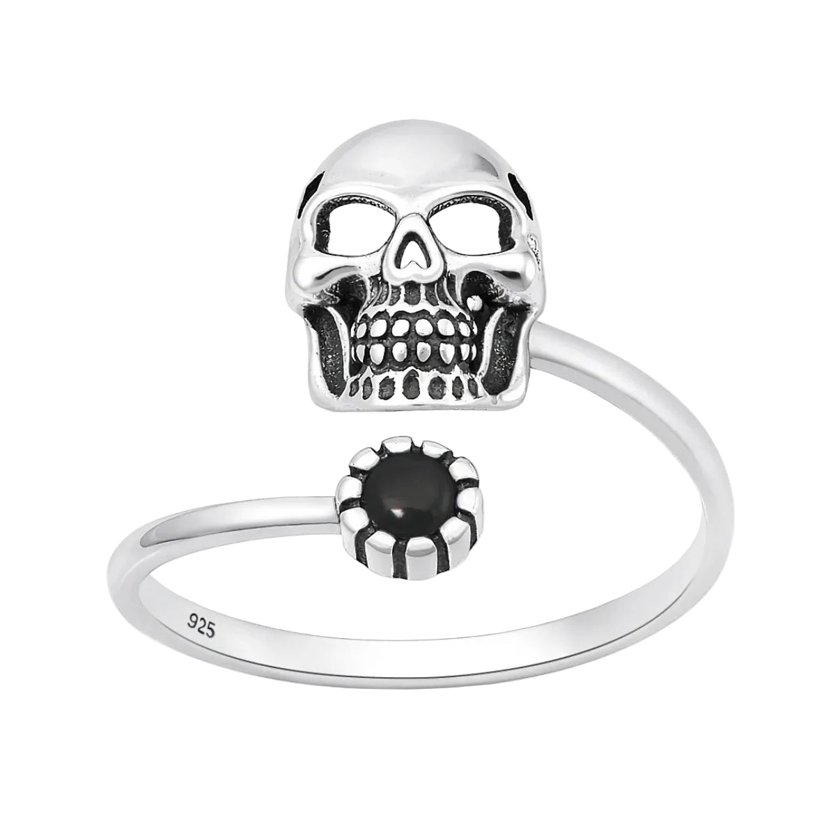 Sortija de calavera con piedra agate negra