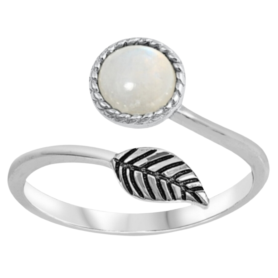 Sortija de Hojas con piedra moonstone