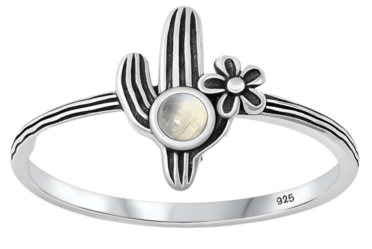 Sortija de cactus con piedra moonstone