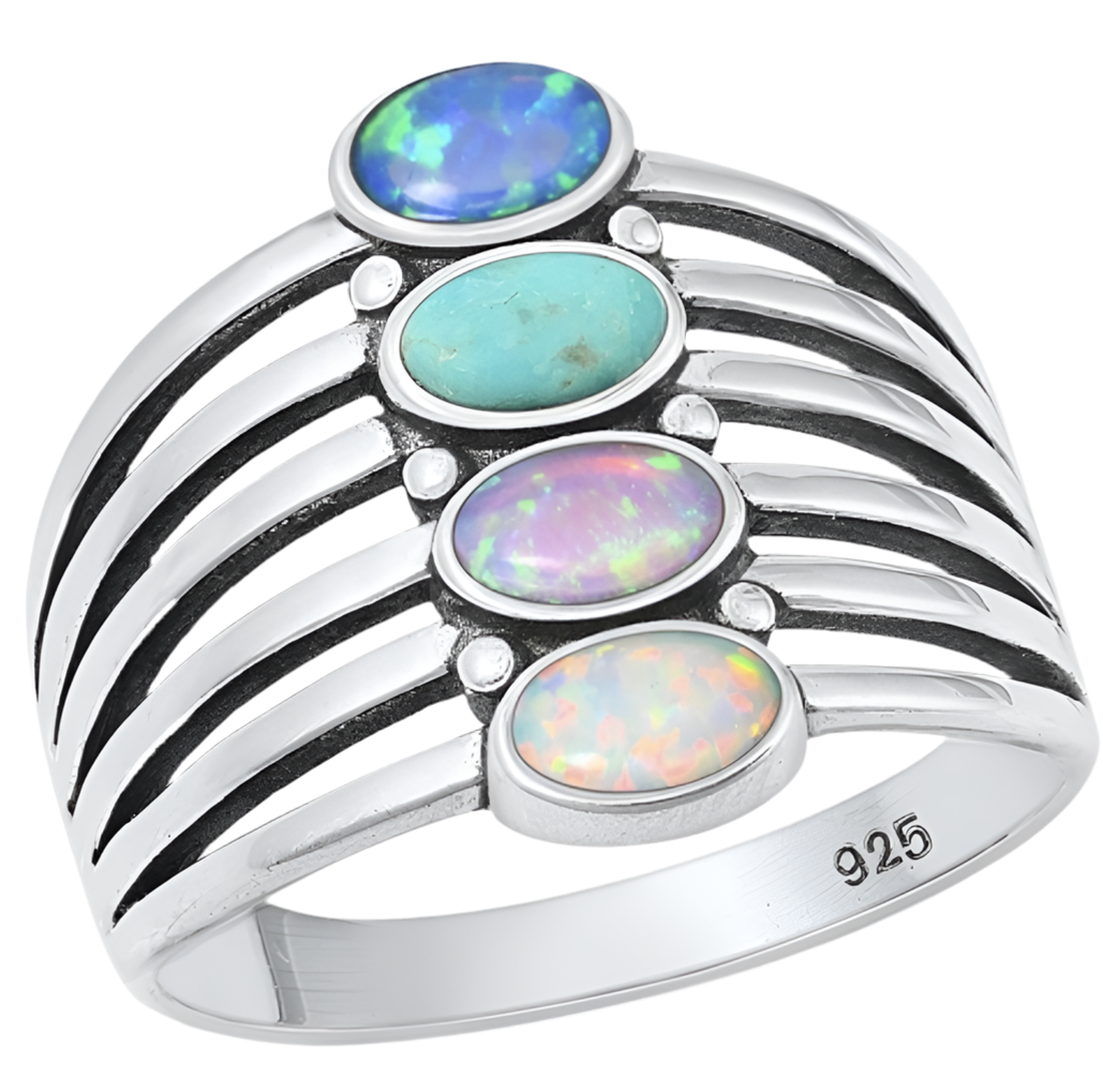 Sortija con piedras Opal y turquesa