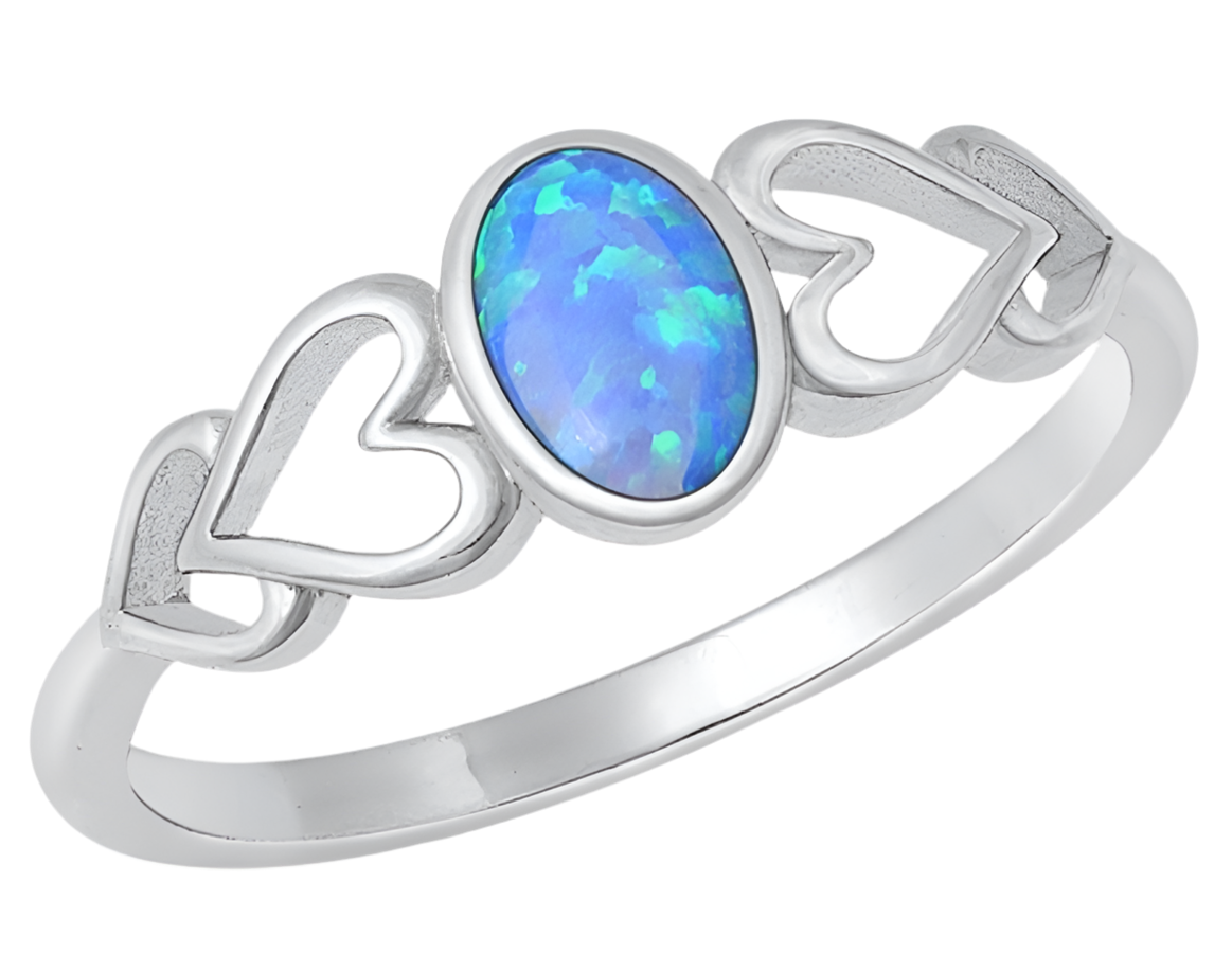 Sortija de corazones con piedra opal azul