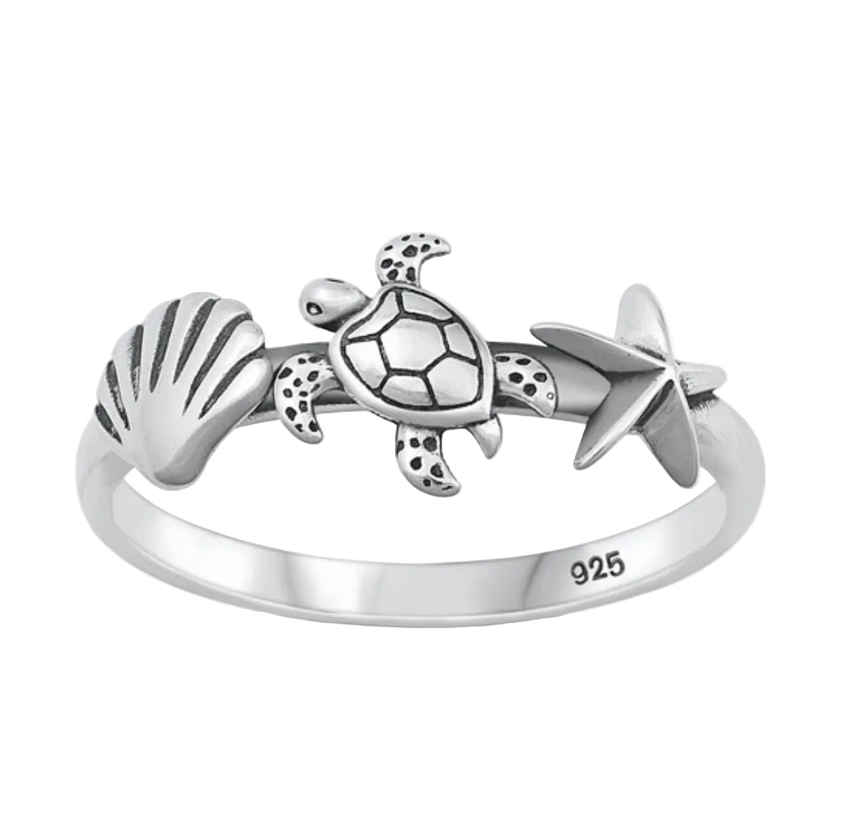 Sortija de tortuga con estrella y concha