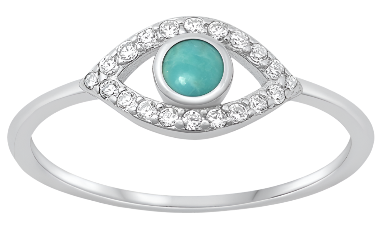 Sortija de evil eye con piedra turquesa