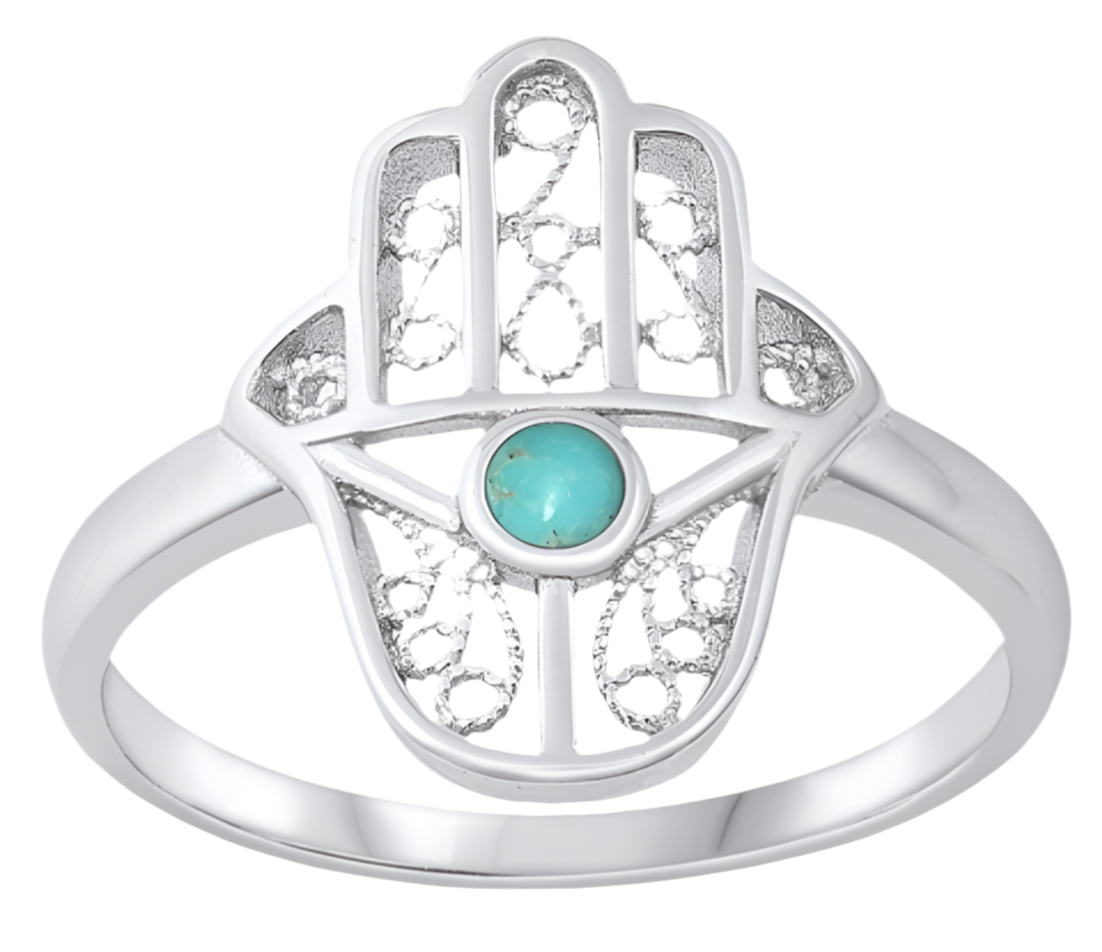 Sortija de hamsa con piedra turquesa
