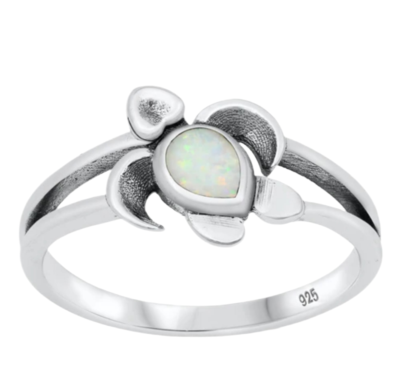 Sortija de tortuga con piedra opal blanco