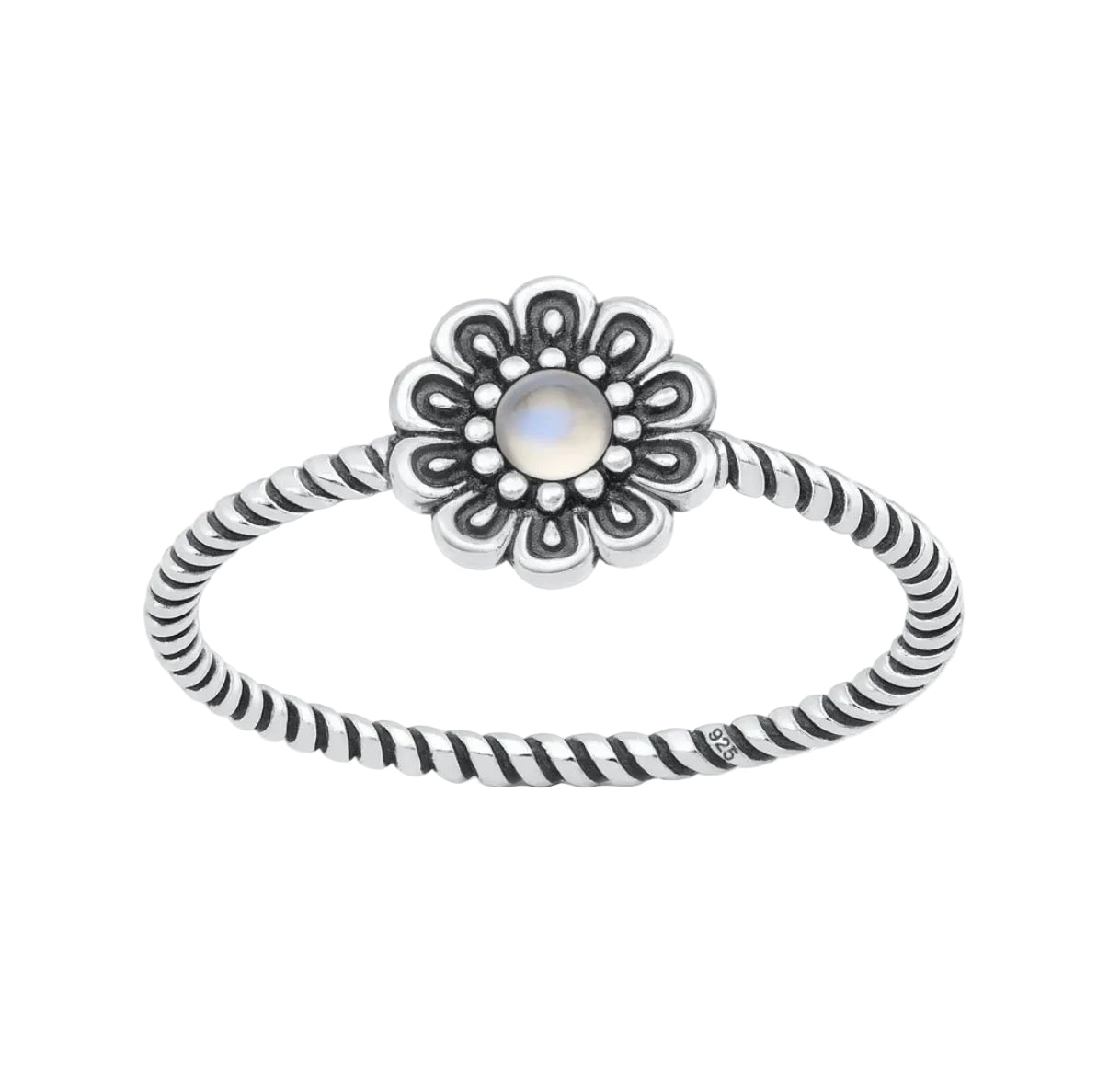 Sortija de flor con piedra moonstone