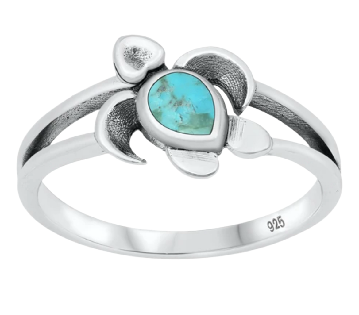 Sortija de tortuga con piedra turquesa