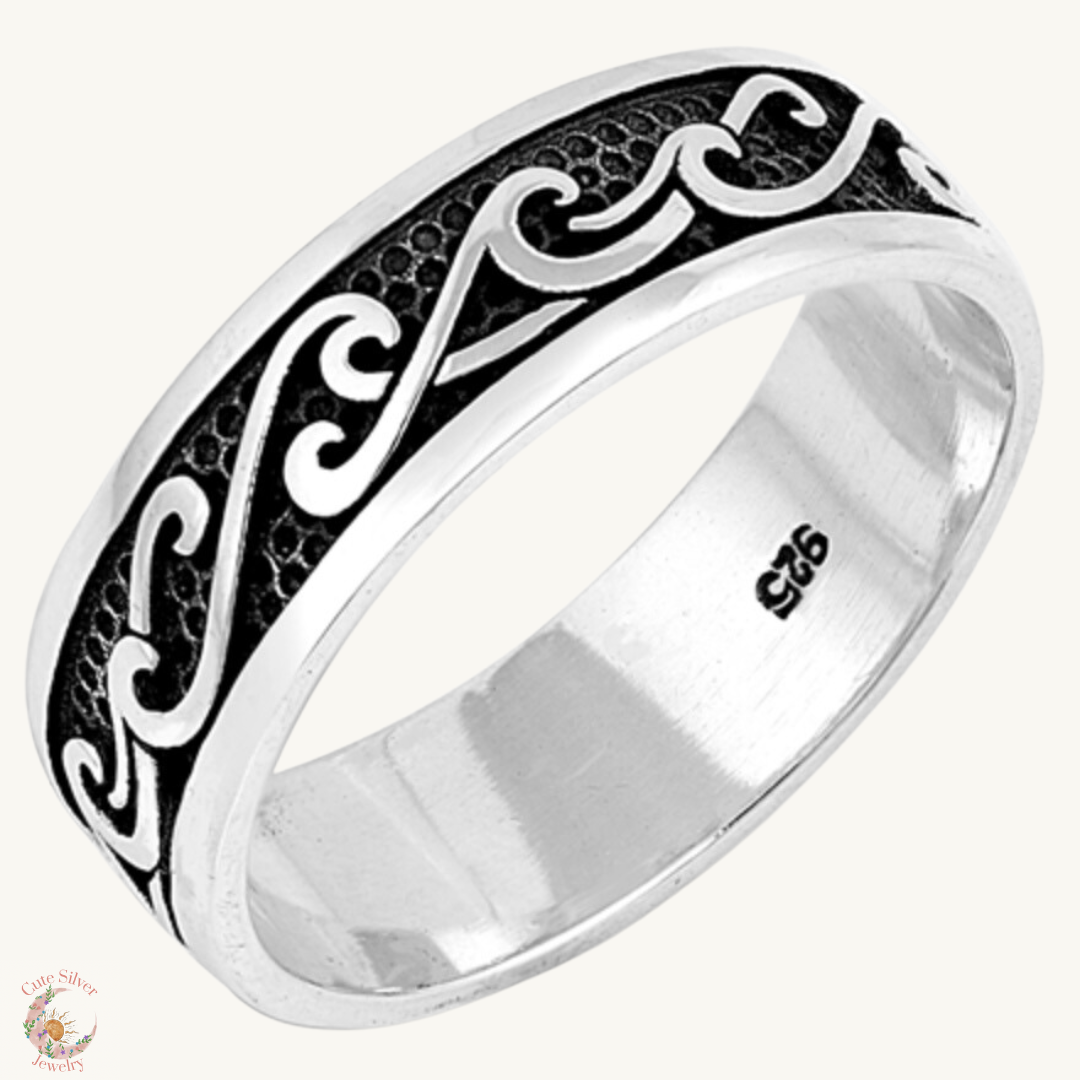 Sortija de olas para hombres Cute Silver Jewelry