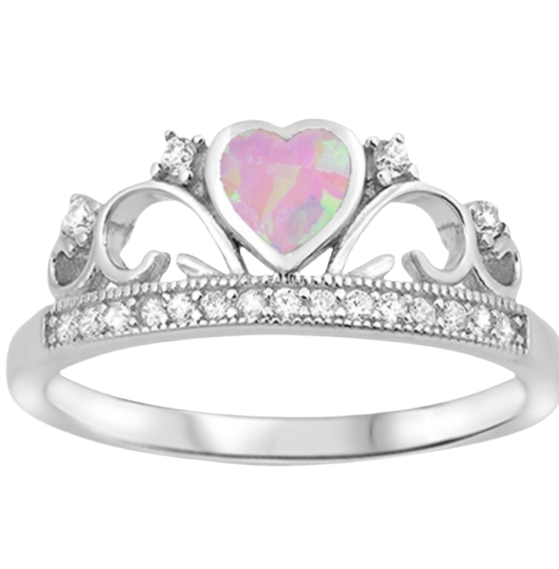 Sortija de corona con piedra opal rosa