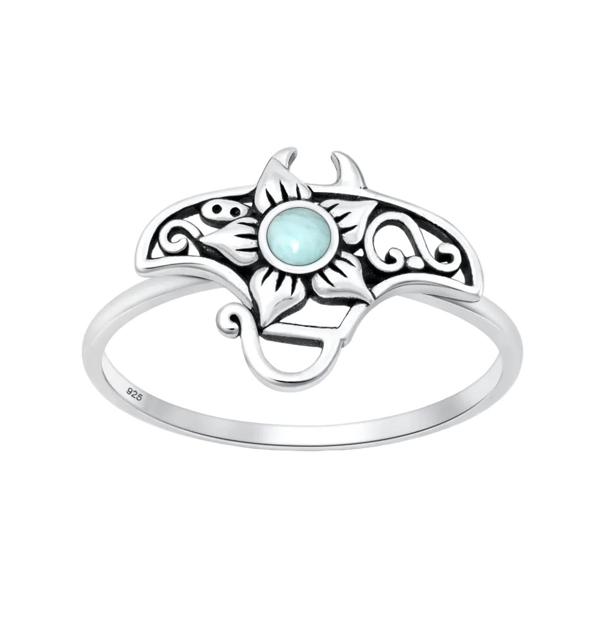 Sortija de manta con piedra larimar