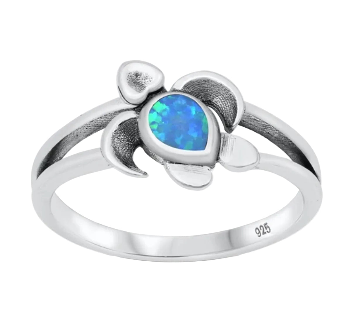 Sortija de tortuga con piedra opal azul