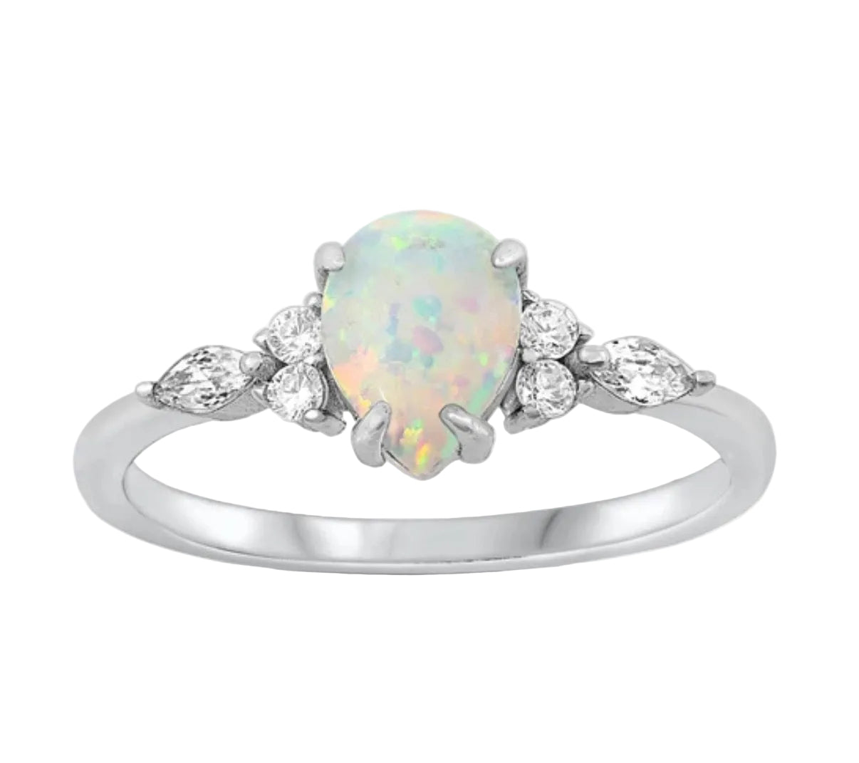 Sortija tear drop con piedra opal blanco