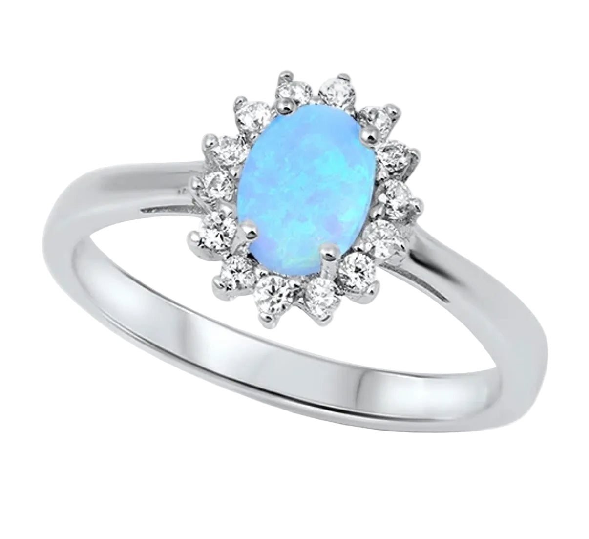 Sortija con piedra opal azul y zirconias