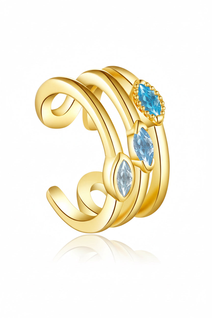 Ear cuff dorado con piedras azules