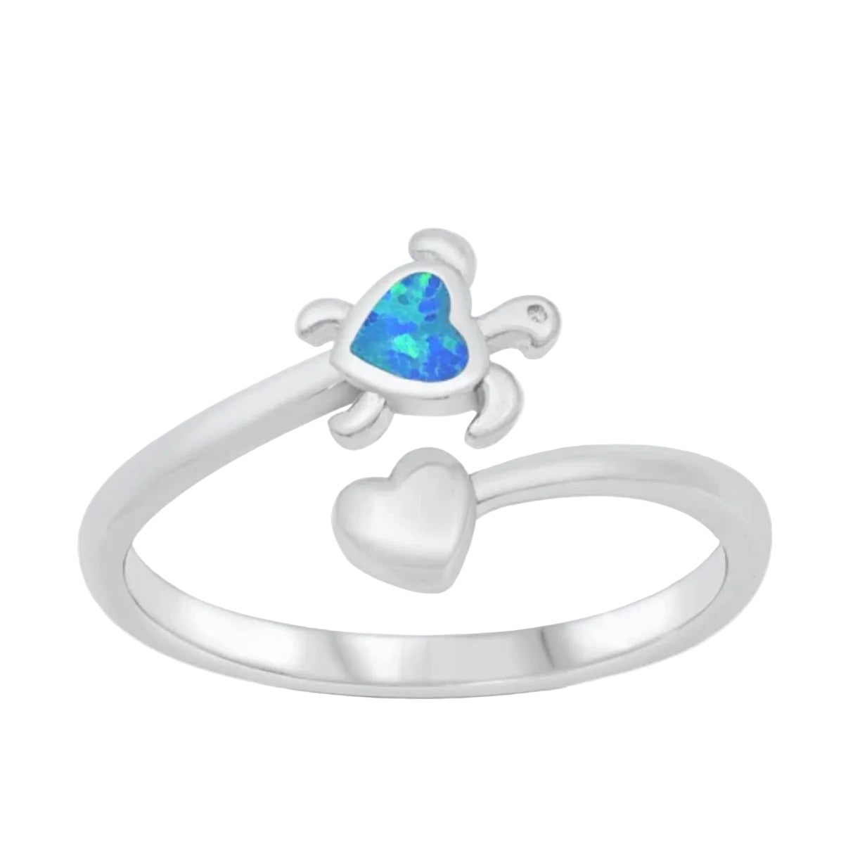 Sortija de tortuga y corazón y piedra opal azul