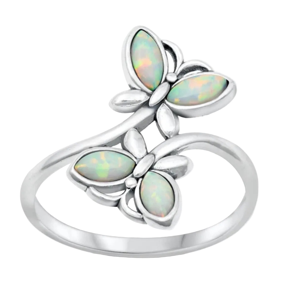 Sortija de mariposas con piedra opal blanco