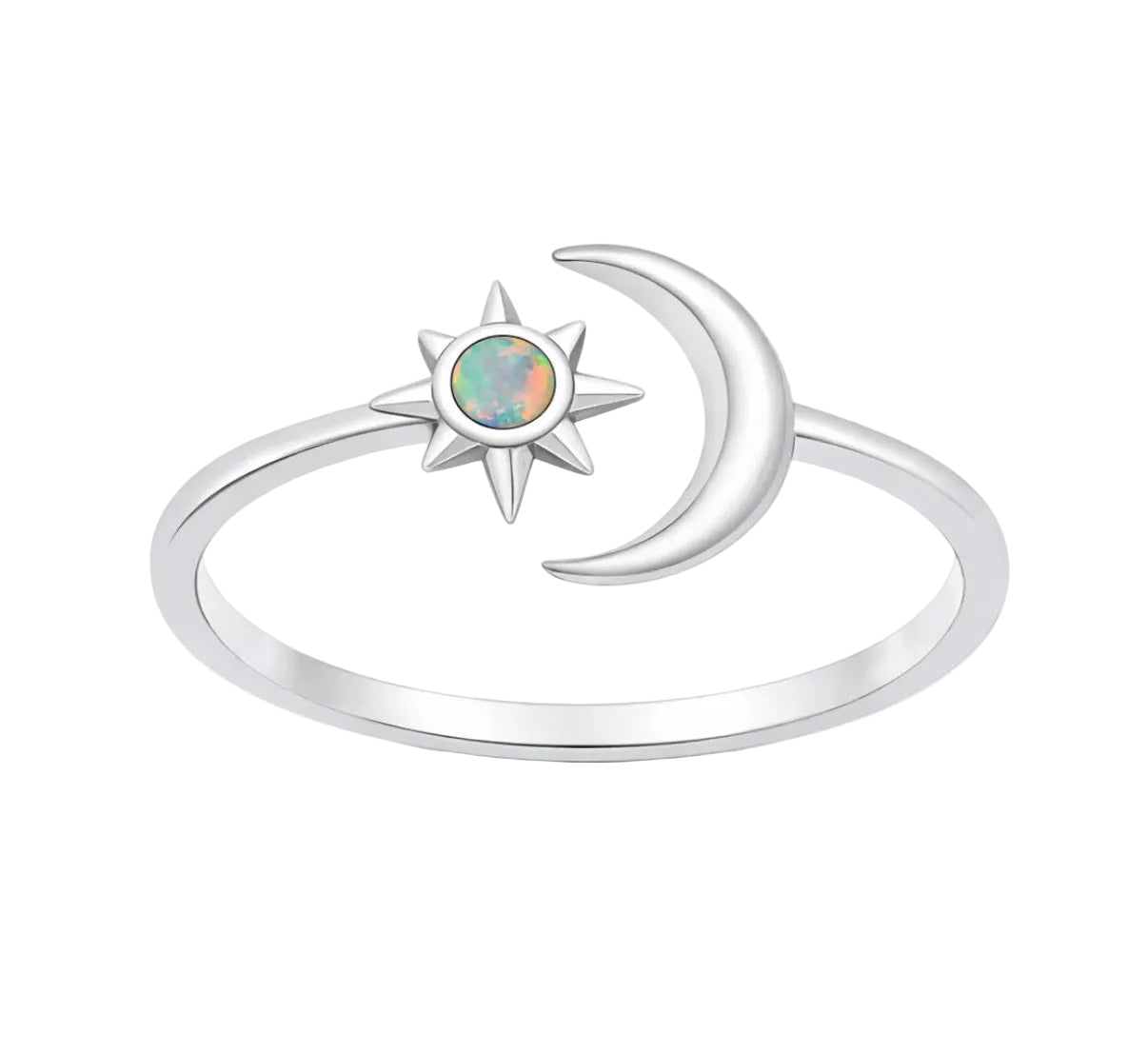 Sortija de luna y estrella con piedra opal