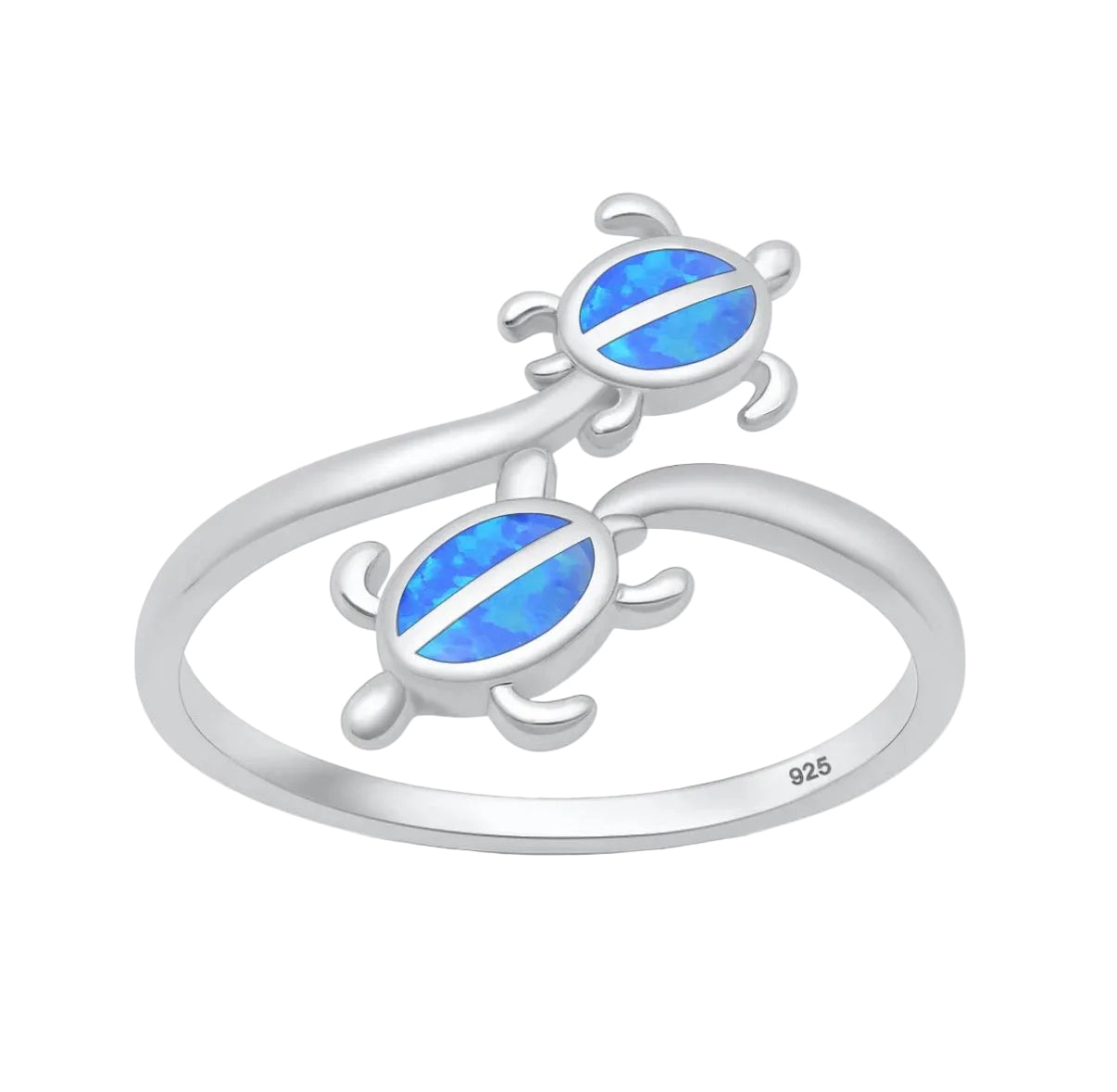 Sortija de tortugas con piedra opal azul