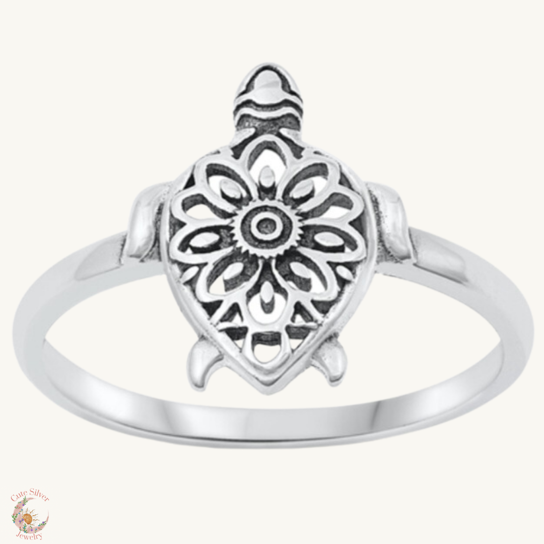 Sortija de tortuga con mandala