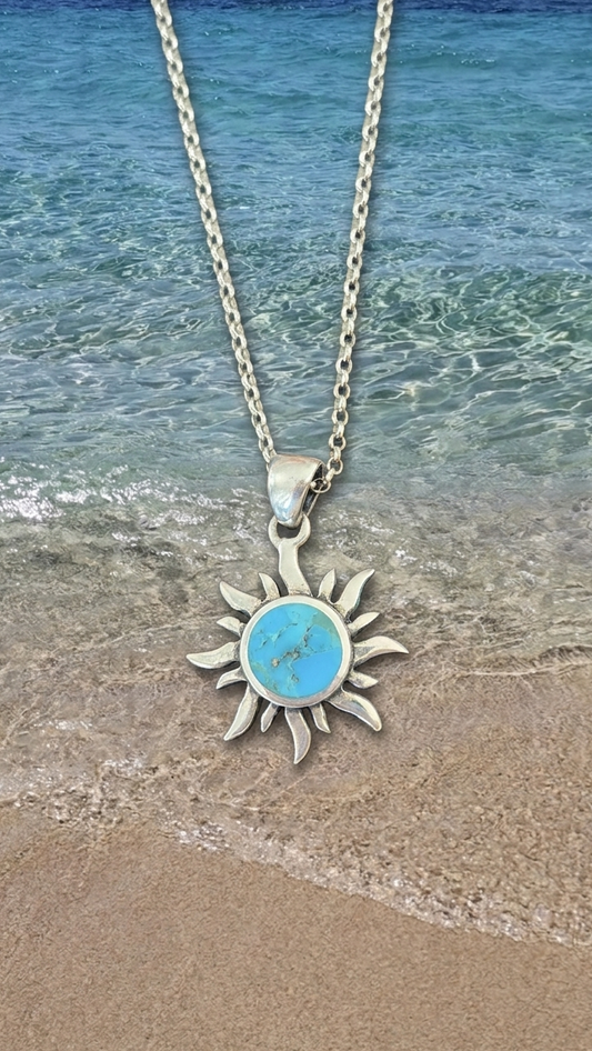Collar de sol con piedra opal turquesa