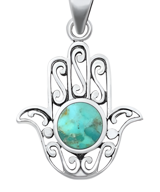 Pendant hamsa con piedra turquesa