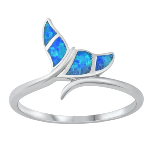 Sortija de cola ballena con piedra opal azul