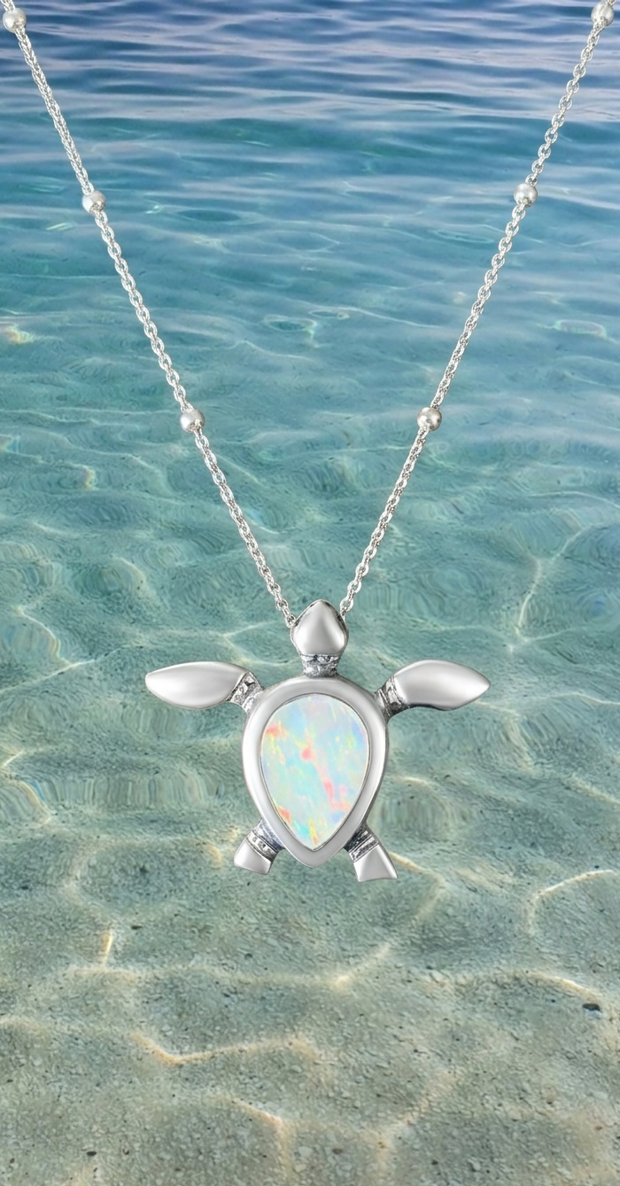 Collar de tortuga con piedra opal blanco