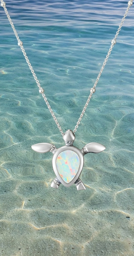 Collar de tortuga con piedra opal blanco