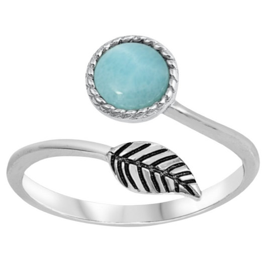 Sortija de Hoja con piedra larimar