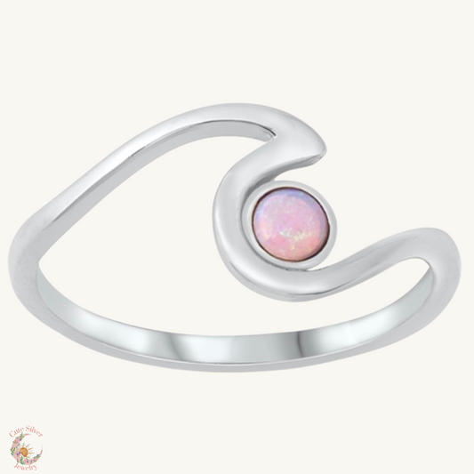 Sortija de ola con piedra opal rosa