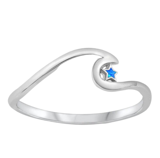 Sortija de ola con estrella opal azul