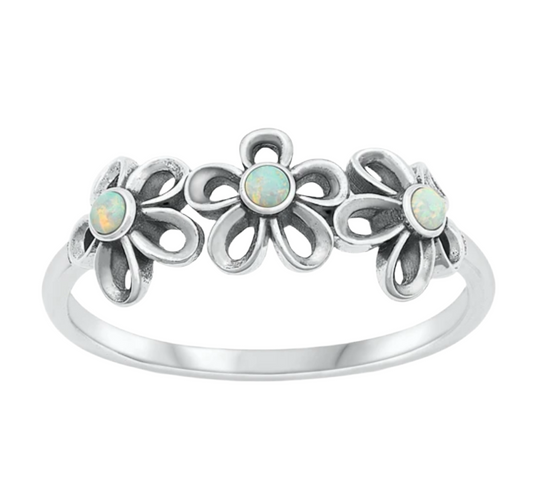 Sortija de flores con piedra opal