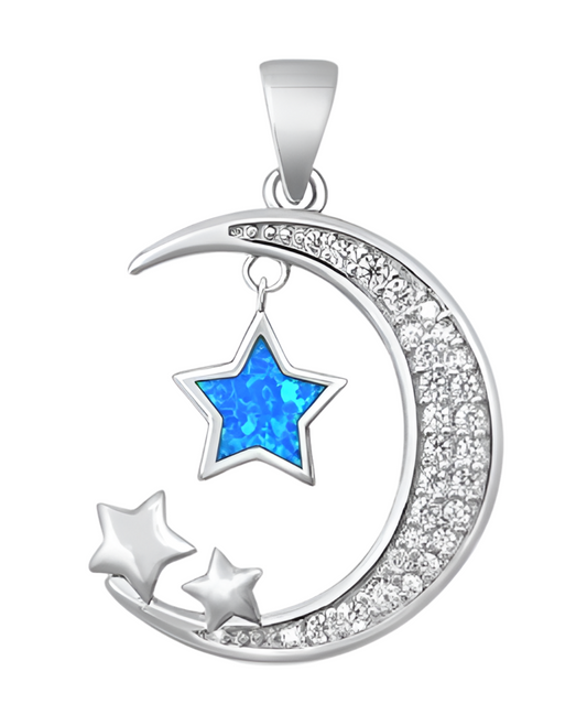 Pendant Luna con Estrella piedra opal azul