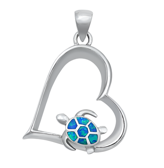 Pendant Tortuga y corazón con piedra opal azul