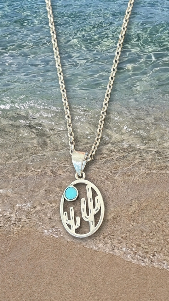 Collar de cactus con piedra turquesa