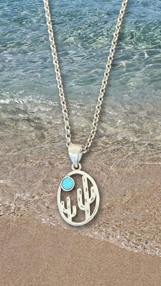 Collar de cactus con piedra turquesa
