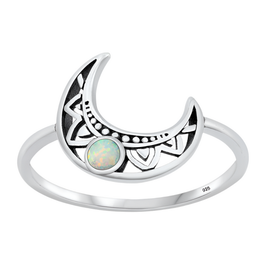 Sortija de luna con piedra opal blanco
