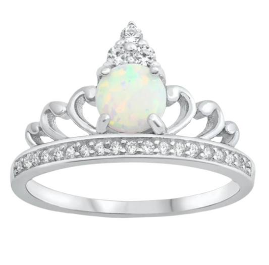 Sortija de corona con piedra opal blanco