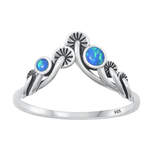 Sortija de hongos con piedra opal azul