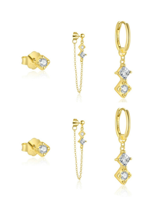 Set de pantallas doradas con piedras zirconias