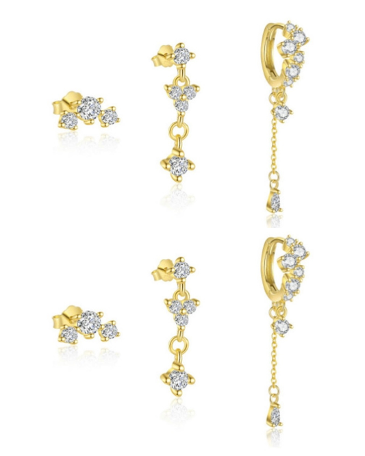 Set de pantallas doradas con piedras zirconias