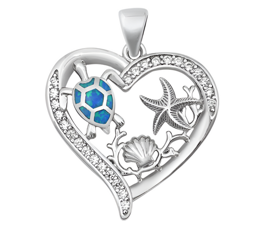 Pendant de tortuga en corazón con piedra opal azul