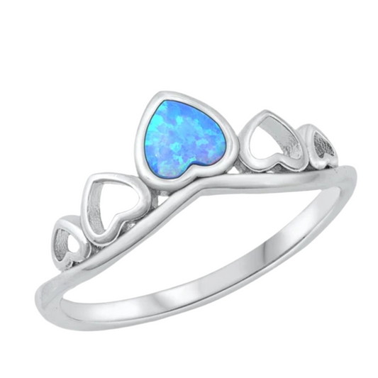 Sortija de corazones con piedra opal azul