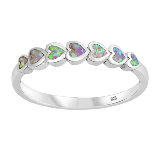 Sortija de corazones opal rosa