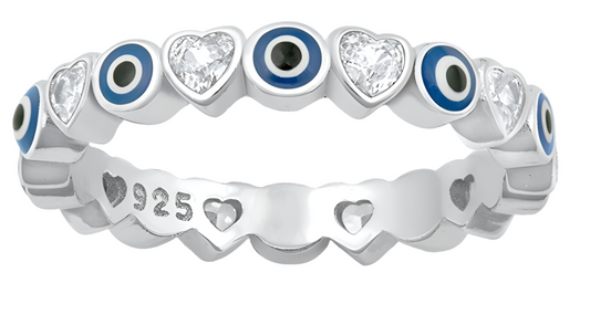 Sortija e evil eye y corazones